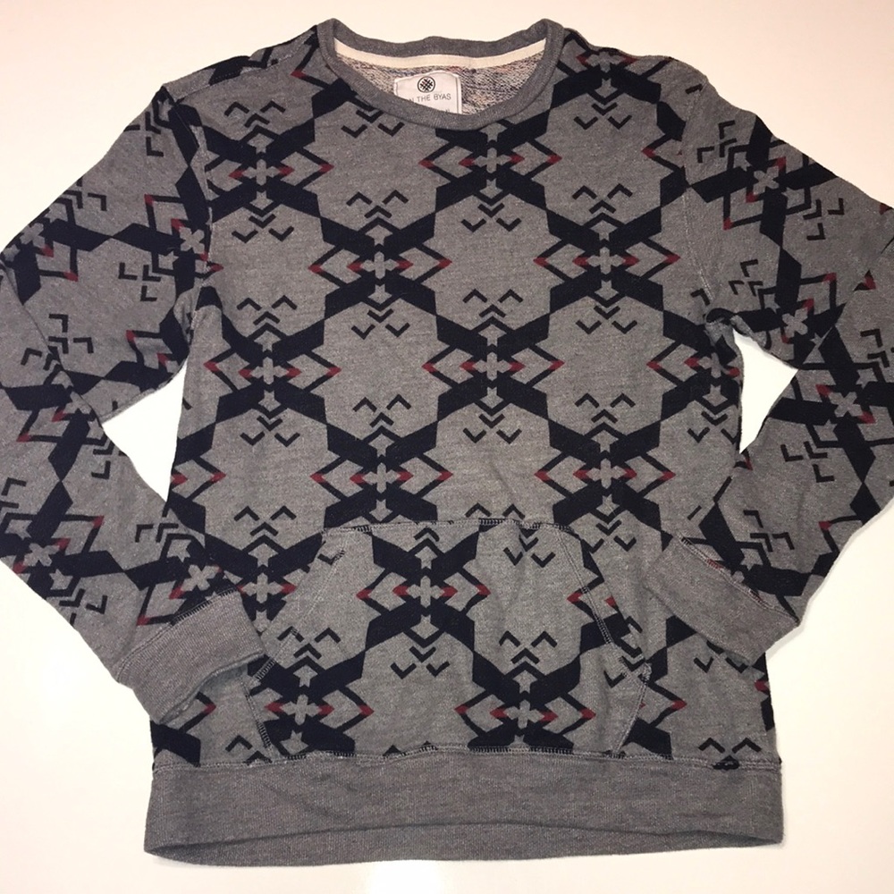 On The Byas Sweatshirt Gray, Black & Red Size Medium Kangaroo Pocket
